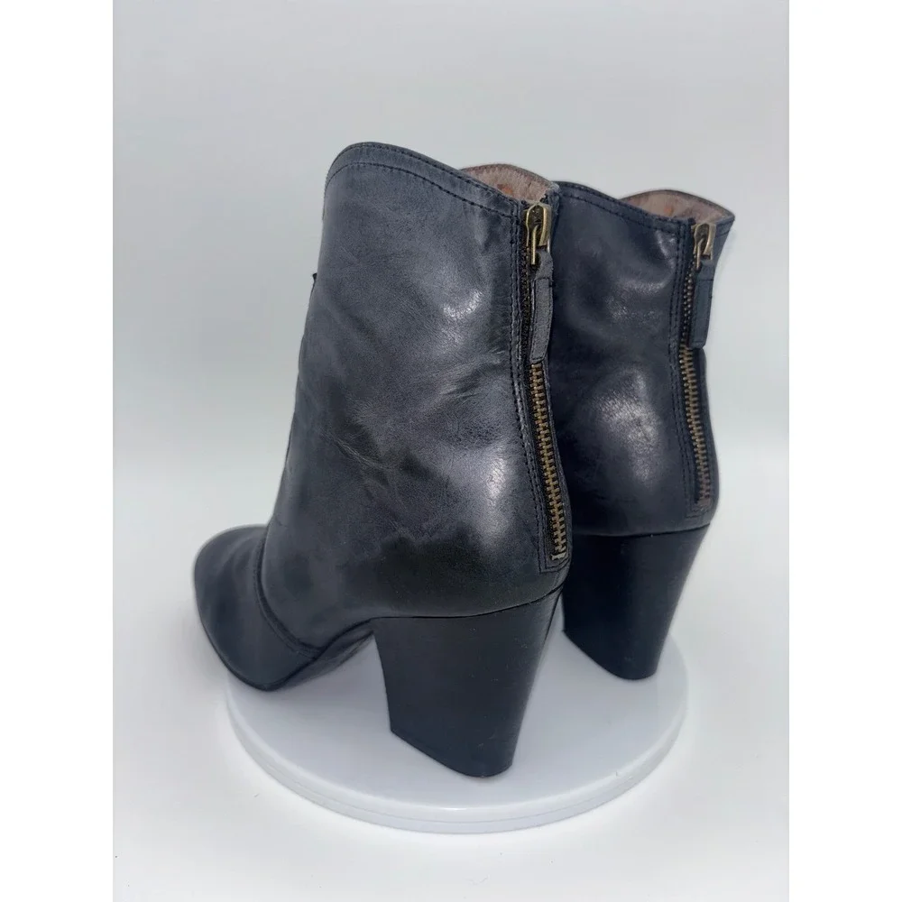 VINTAGE NINE WEST Black Leather Boot Heeled‎ Ankle Chunky Back Zip Dashiell 8.5